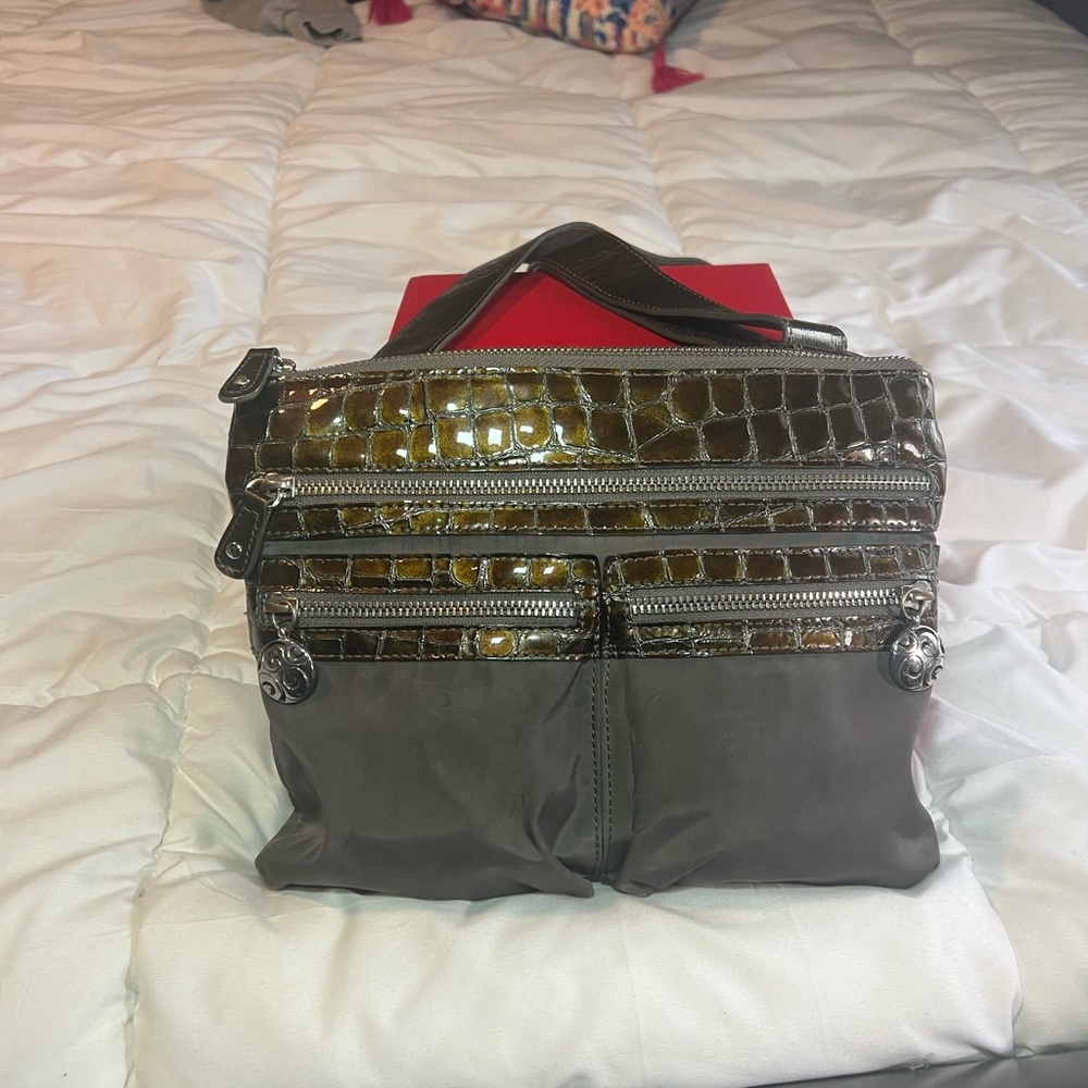 Brighton Brown Crocodile-Embossed Cosmetic Bag